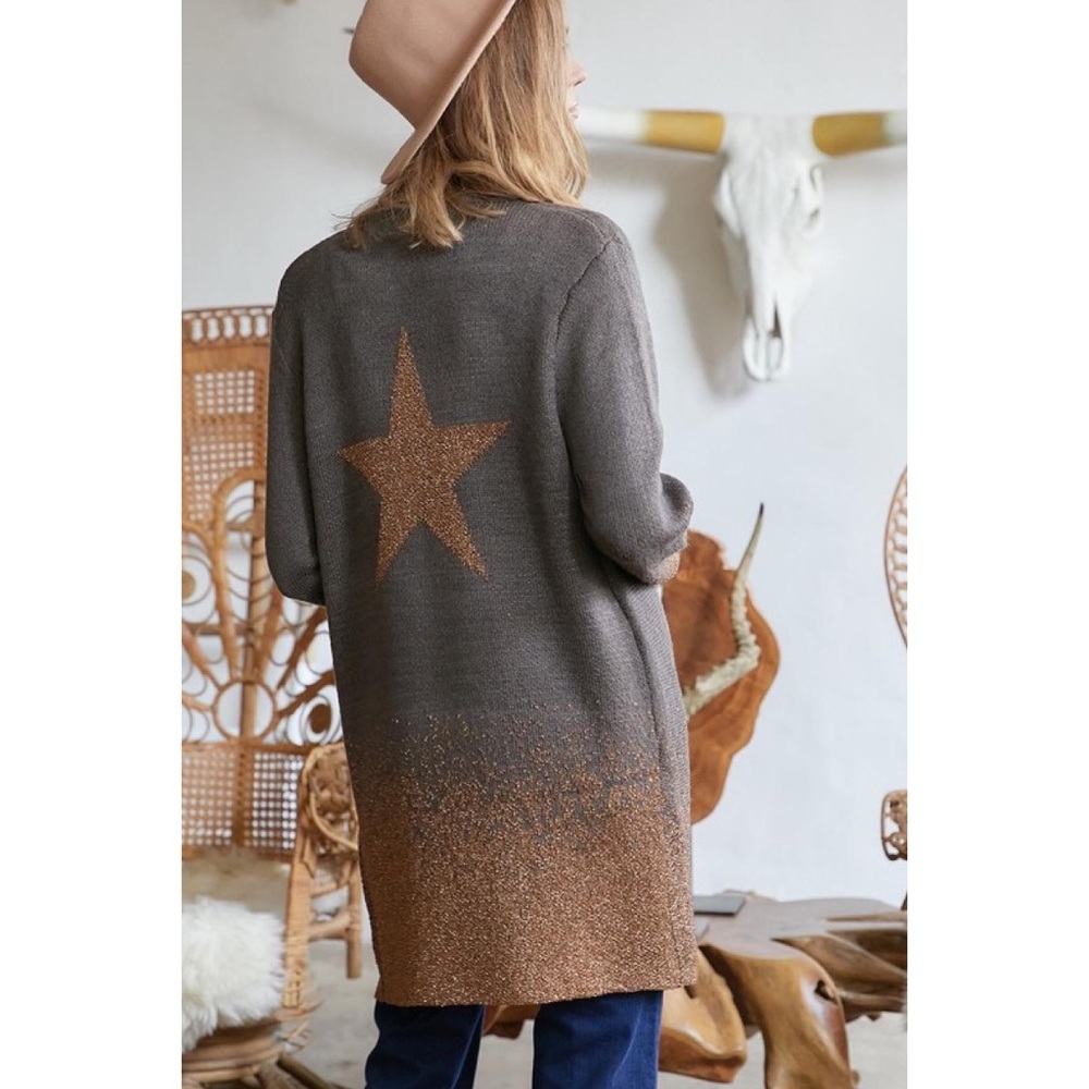 Charcoal Gold Flecked Star Sweater Cardigan Duster